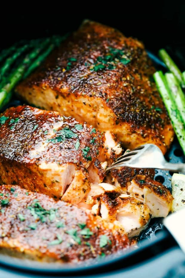 <p>The Recipe Critic</p><p>Melt-in-the-mouth brown sugar garlic air fryer salmon is juicy, tender and full of flavor.</p><p><strong>Get the recipe: <a href="https://therecipecritic.com/air-fryer-salmon/" rel="nofollow noopener" target="_blank" data-ylk="slk:Brown Sugar Garlic Air Fryer Salmon;elm:context_link;itc:0;sec:content-canvas" class="link ">Brown Sugar Garlic Air Fryer Salmon</a></strong></p>