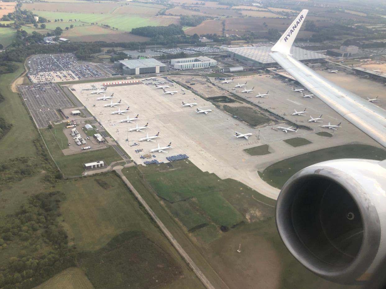 Ground stop: dozens of parked Boeing 737 aircraft at Stansted, Ryanair's main base (Simon Calder)