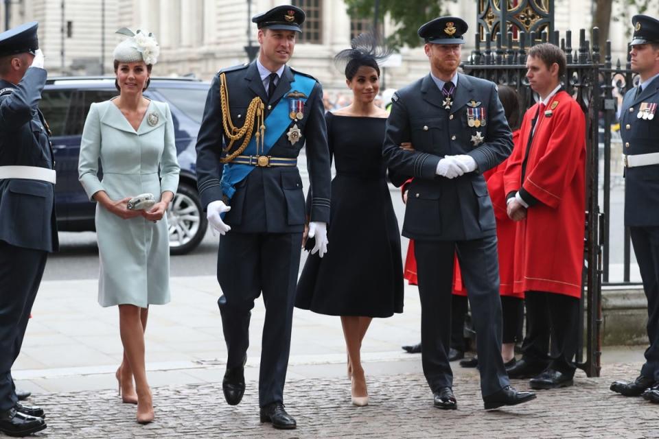 Kate, William, Meghan and Harry arriving at a service at Westminster Abbey (PA)