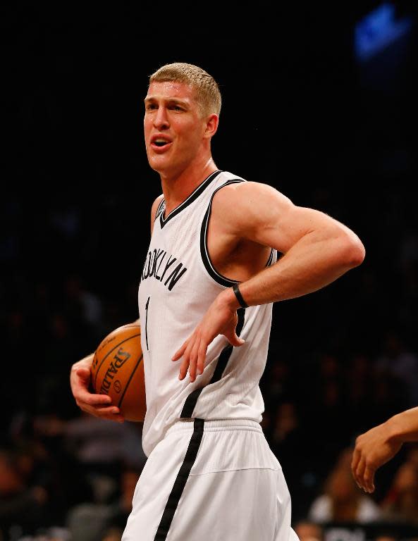 Mason Plumlee of the Brooklyn Nets argues a call against the Memphis Grizzlies during their NBA game, at the Barclays Center in New York, on January 14, 2015