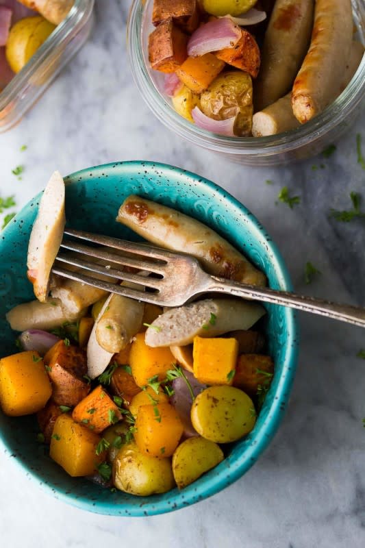 <p>Sweet Peas and Saffron</p><p>Make ahead healthy sausage breakfast bowls with roasted root vegetables and turkey sausage. Prep ahead and reheat for tasty meal prep breakfasts.</p><p><strong>Get the recipe: <a href="https://sweetpeasandsaffron.com/make-ahead-healthy-sausage-breakfast-bowls.html" rel="nofollow noopener" target="_blank" data-ylk="slk:Sausage Breakfast Bowl;elm:context_link;itc:0;sec:content-canvas" class="link ">Sausage Breakfast Bowl</a></strong></p>