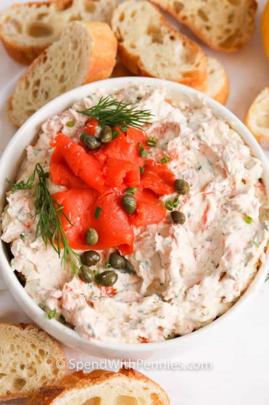 <p>Spend With Pennies</p><p>Smoky, creamy and full of fresh herbs.</p><p><strong>Get the recipe: <a href="https://www.spendwithpennies.com/smoked-salmon-dip/" rel="nofollow noopener" target="_blank" data-ylk="slk:Smoked Salmon Dip;elm:context_link;itc:0;sec:content-canvas" class="link rapid-noclick-resp">Smoked Salmon Dip</a></strong></p>