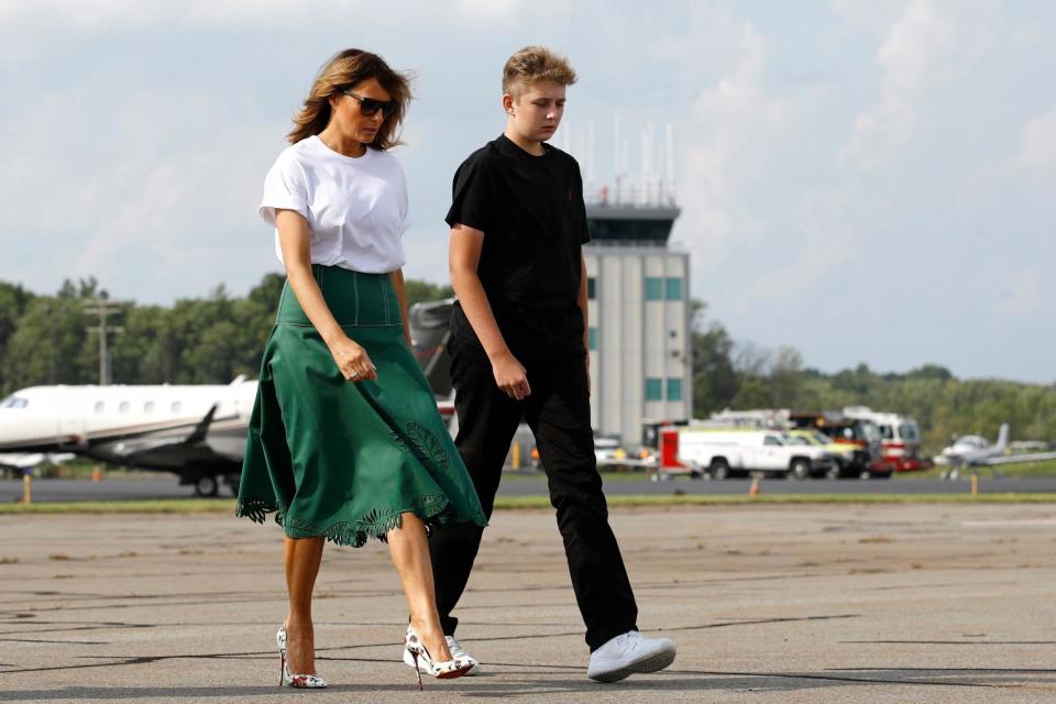 Melania with Barron, 14, on the campaign trail (Rex/Shutterstock)