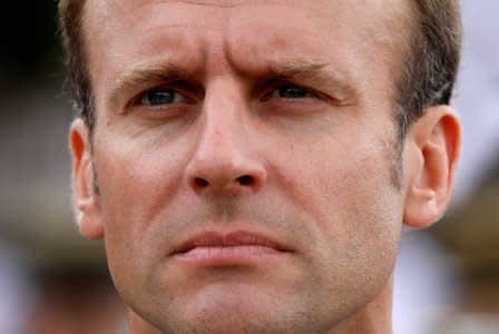 French President Emmanuel Macron attends a ceremony marking the 78th anniversary of late French General Charles de Gaulle's resistance call of June 18, 1940, at the Mont Valerien memorial in Suresnes, near Paris, France, June 18, 2018.   REUTERS/Charles Platiau/Pool