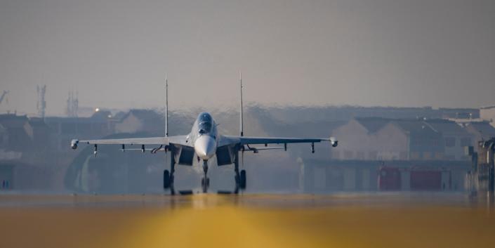 China J-16 fighter sits on runway