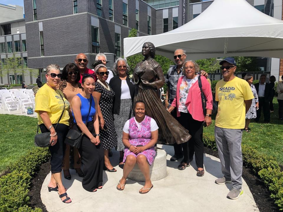 A new statue of Mary Ann Shadd, an American-Canadian abolitionist, journalist and lawyer, who was the first Black woman publisher in North America, was unveiled in Windsor, Ont. this week. Pictured are descendants of Shadd who attended the unveiling. 