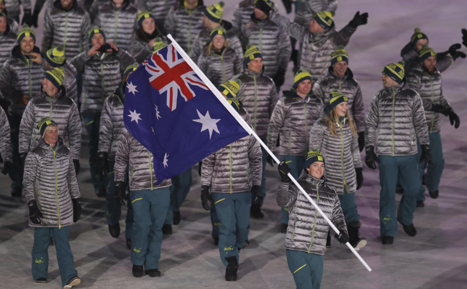 <p>There isn’t much to get excited about from the Aussies, who wore a pretty straightforward grey jacket — which looks awfully cozy — and black and yellow hats. Classy, though a bit dull. </p>