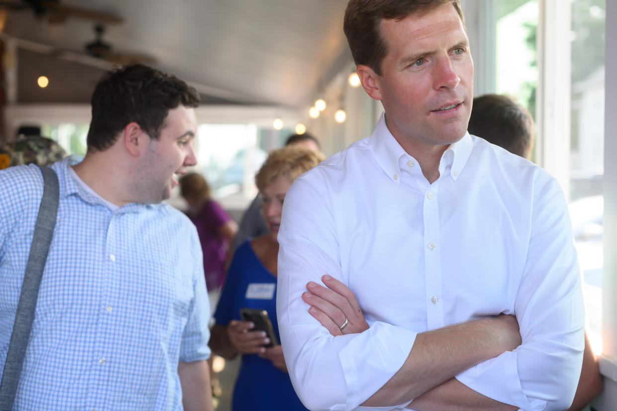 U.S. Rep. Conor Lamb, D-Pa., talks with constituents at Riardo's Bar and Grill on Aug. 6, 2021, in New Castle, Pa. (Jeff Swensen/Getty Images)