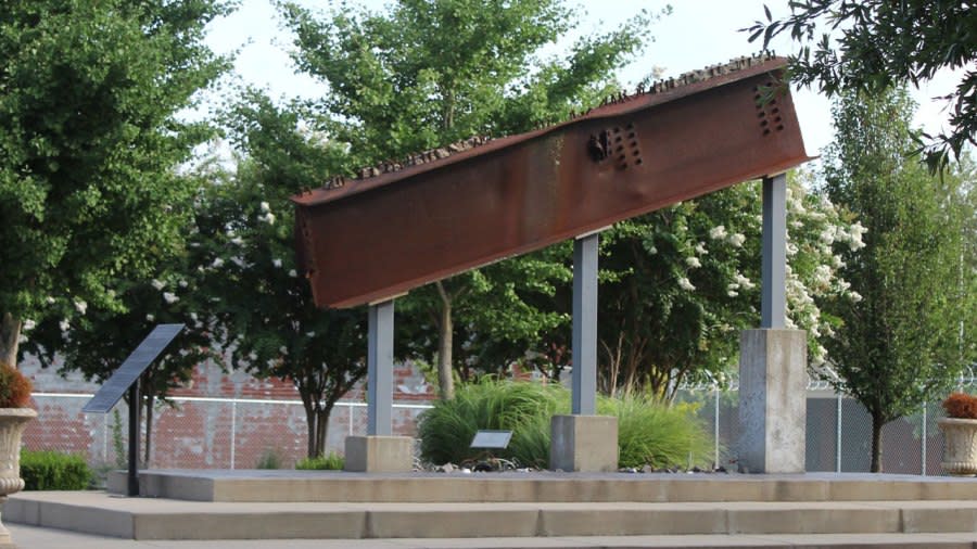 A 3,000-pound I-beam from the World Trade Center stands as a memorial in Rutherford County. (Courtesy: Rutherford County Sheriff’s Office)