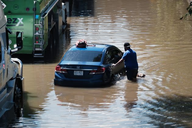 Cars sit abandoned on the flooded Major Deegan Expressway in the Bronx following a night of heavy wind and rain from the remnants of Hurricane Ida on Sept. 2 in New York City.  (Photo: Spencer Platt via Getty Images)