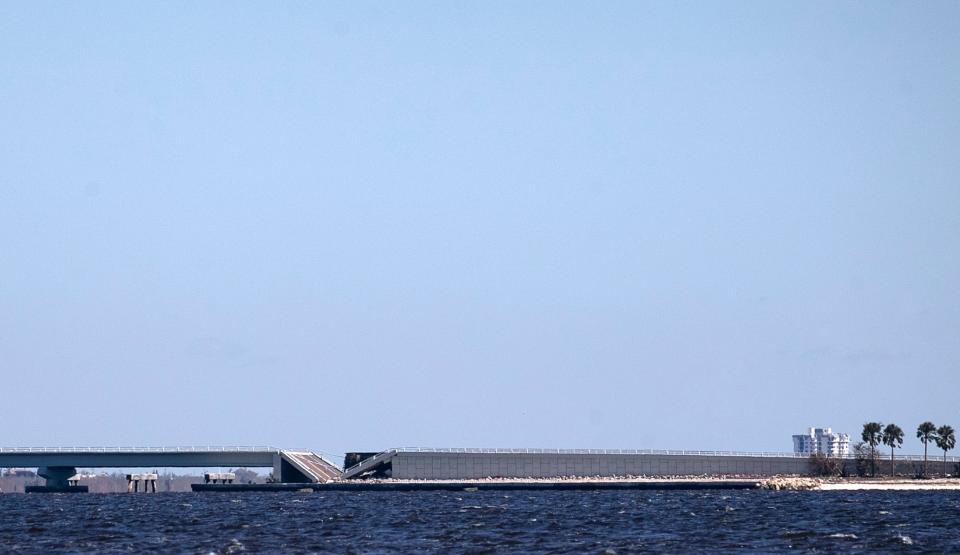 Damage on the second span of the Sanibel Causeway as seen on Friday, Sept. 30, 2022, following Hurricane Ian. 