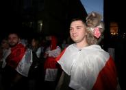 Belarusian software engineer Max Korolevsky attends a rally to reject the Belarusian presidential election results in Kyiv