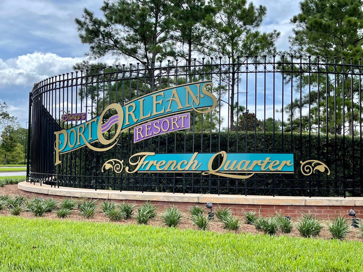 shot of the sign at port orleans resort in disney world