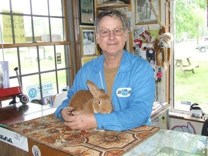 Rich Henry with Big Red at Henry's Rabbit Ranch in Staunton.