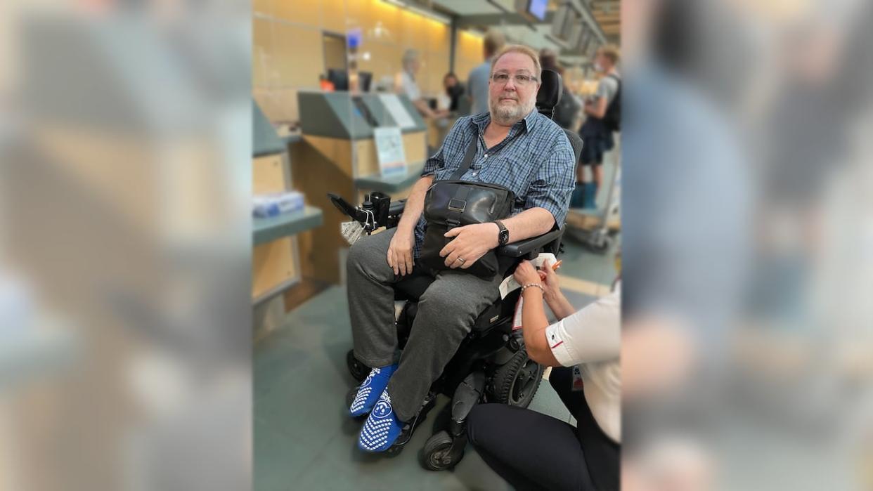 Geoffrey Schneiderman says his experience with British Airways in Vancouver left him with a severe foot injury. He almost lost his foot to an amputation after the pressure sore he sustained turned septic. (Submitted by Geoffrey Schneiderman - image credit)