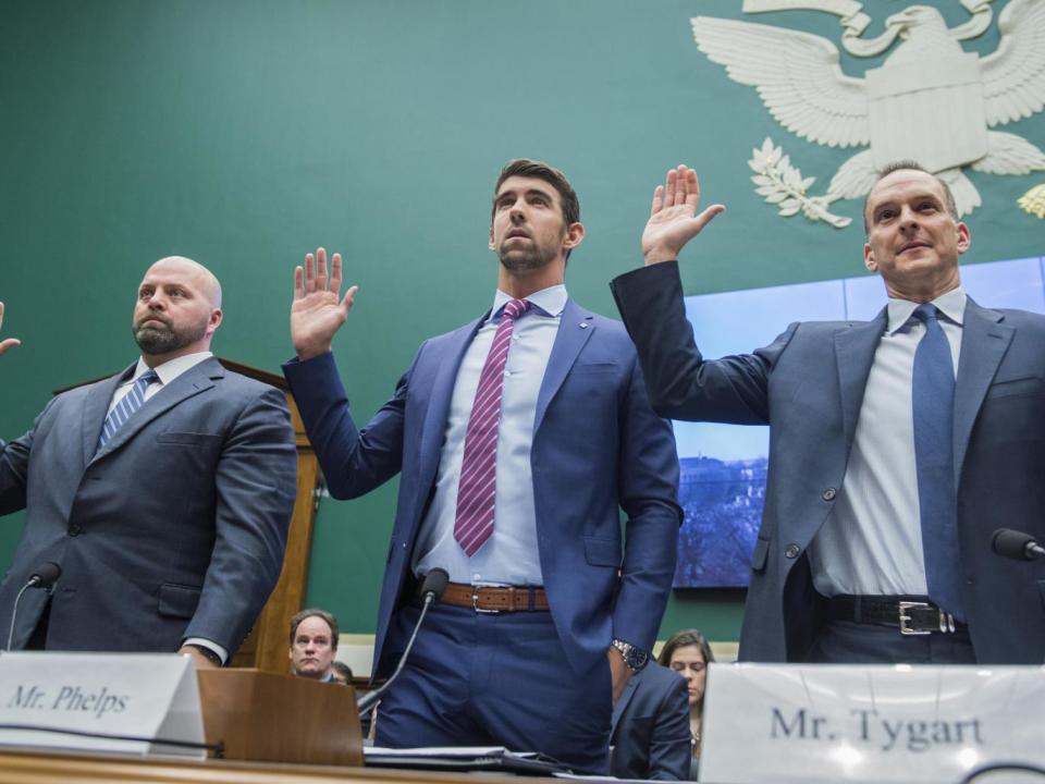 Phelps is sworn in during a Oversight and Investigations hearing (Getty)