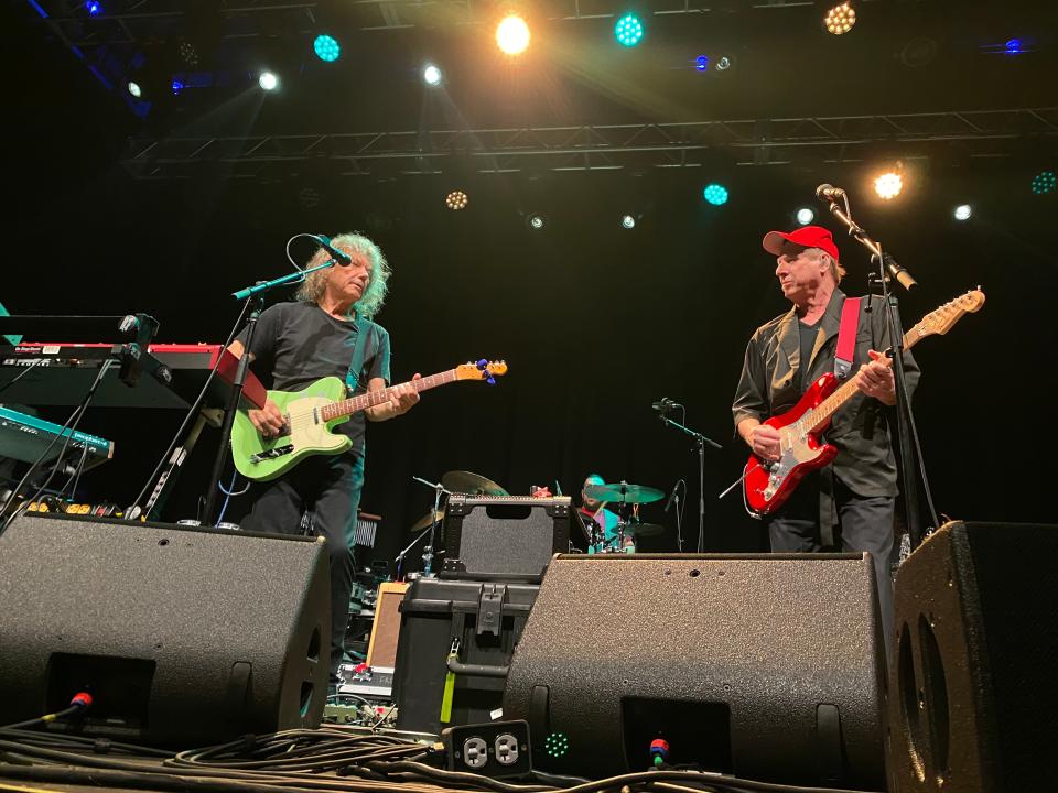 Guitar greatness at the Roxian Theatre with Adrian Belew and Jerry Harrison on stage.