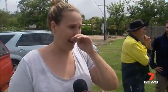 At the height of Category four winds Katie and Levi Ward shielded their two-year-old son in their arms and ran. Picture: 7 News