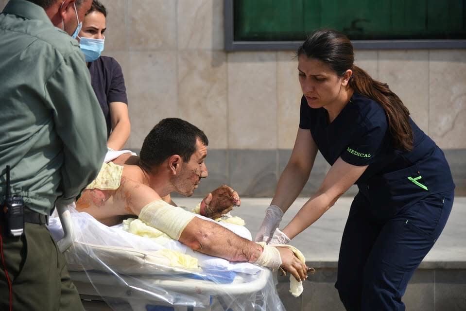 Man injured from Nagorno-Karabakh receiving medical treatment.