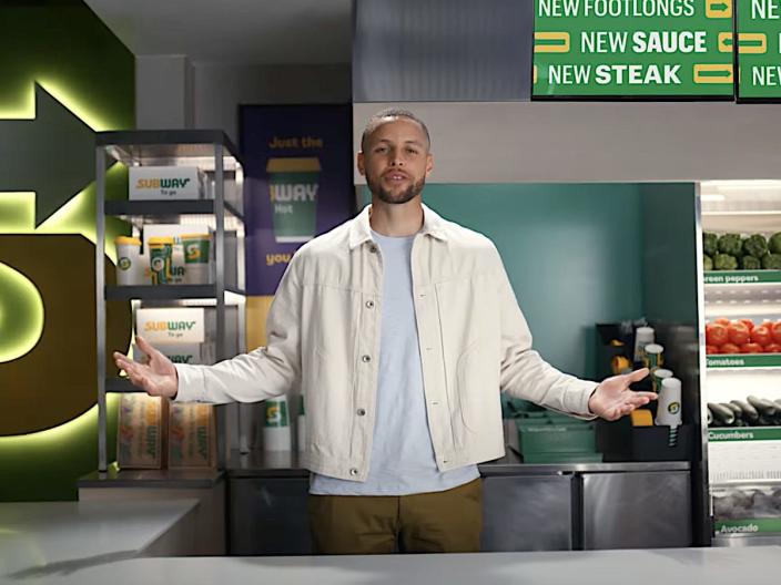 A screenshot shows Stephen Curry in a Subway ad.