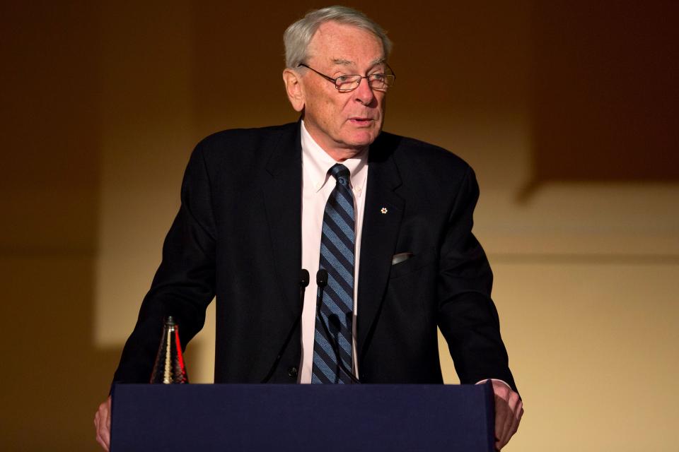 Pictured here, former President of the World Anti-Doping Agency (WADA) Dick Pound speaking at a conference.