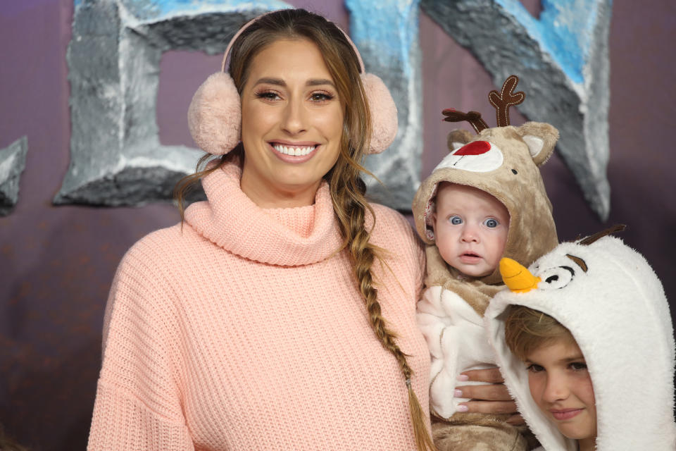 Stacey Solomon with her sons Rex Swash and Leighton Barham attend the 