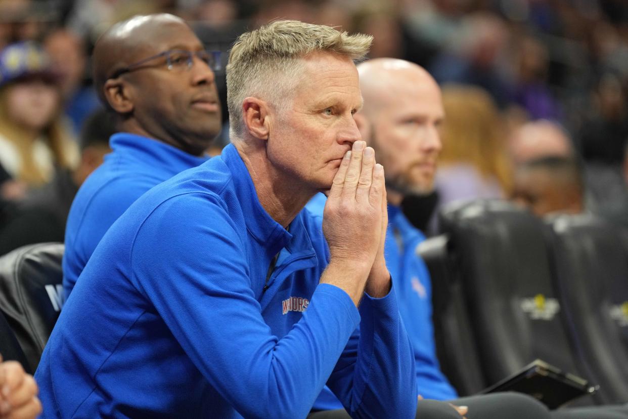 Golden State Warriors head coach Steve Kerr addressed the mass shooting in Uvalde, Texas, that killed at least 21 people hours ahead of Game 4 of the Western Conference finals. (Darren Yamashita/USA TODAY Sports)