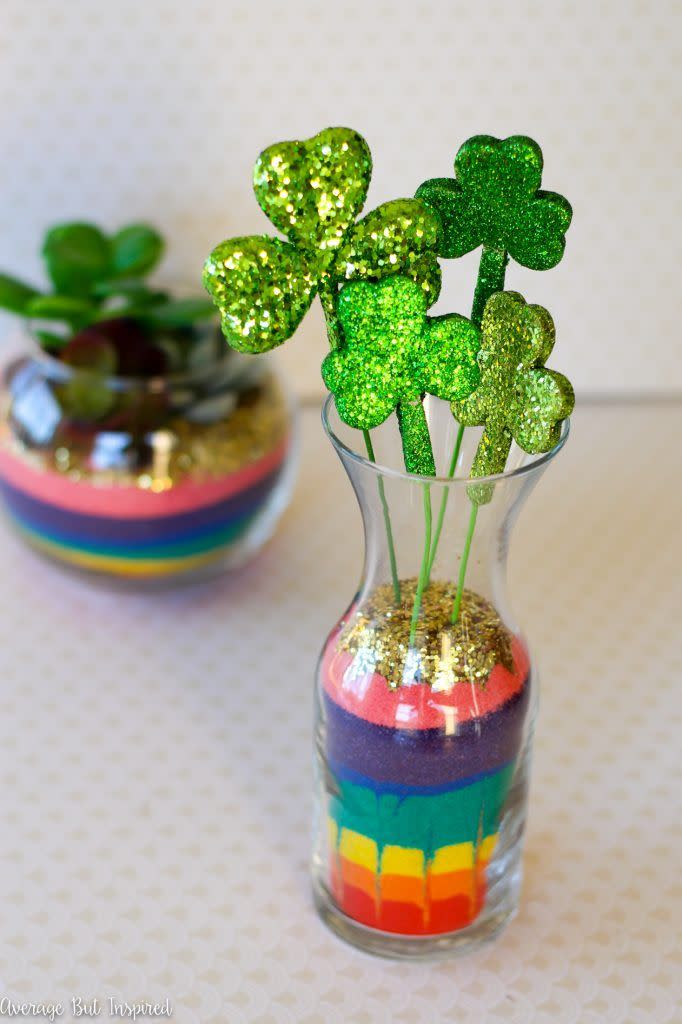 Rainbow Sand Art Shamrock Terrariums