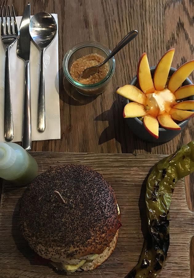 We tried the Hickory Sanga with pour-it-yourself gherkin mayo. Photo: Carly Williams Yahoo7 Be