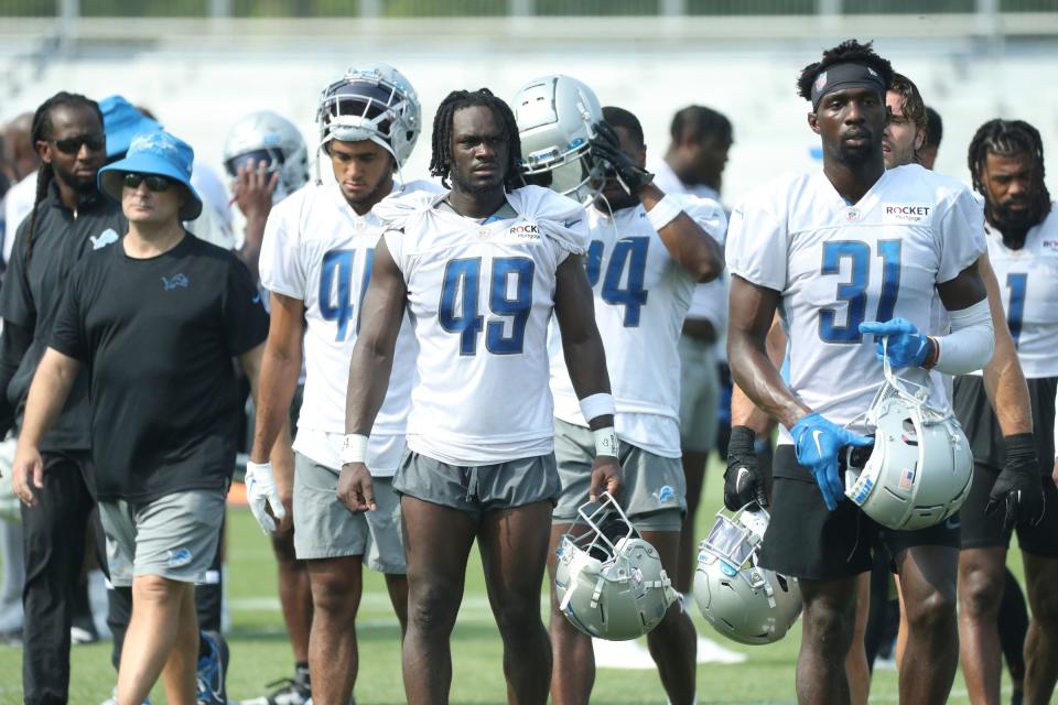 Detroit Lions defensive back Starling Thomas V (49) walks off the field after training camp Tuesday, July 25, 2023.
