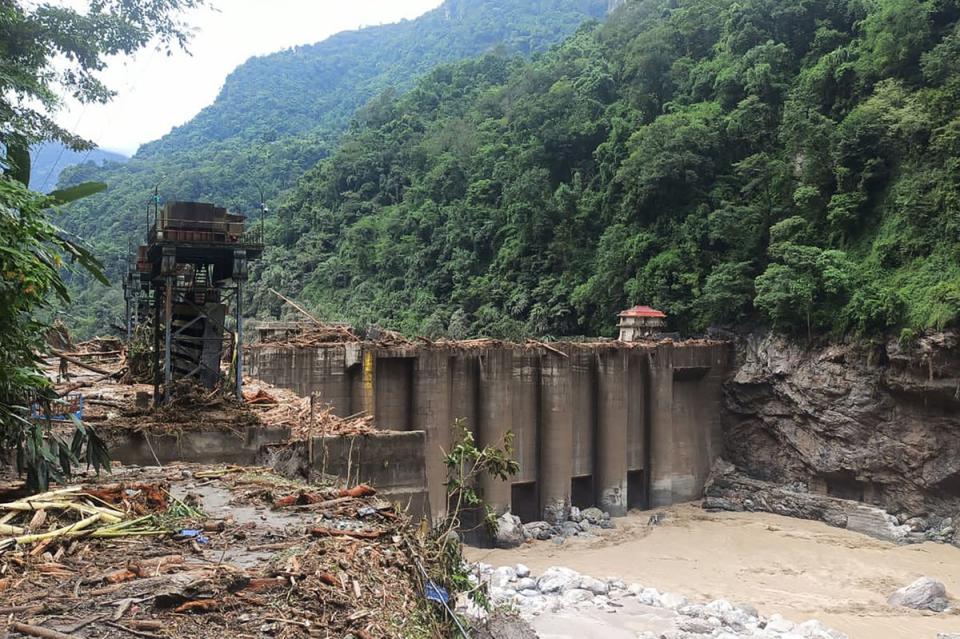 A general view shows the damaged Teesta V power plant along the Teesta river, some 6km from Singtam in India’s Sikkim state on 5 October 2023 (AFP via Getty Images)