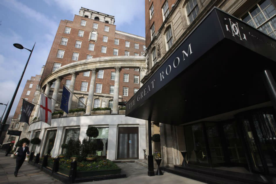 A general view of the Grosvenor Hotel in London, England.