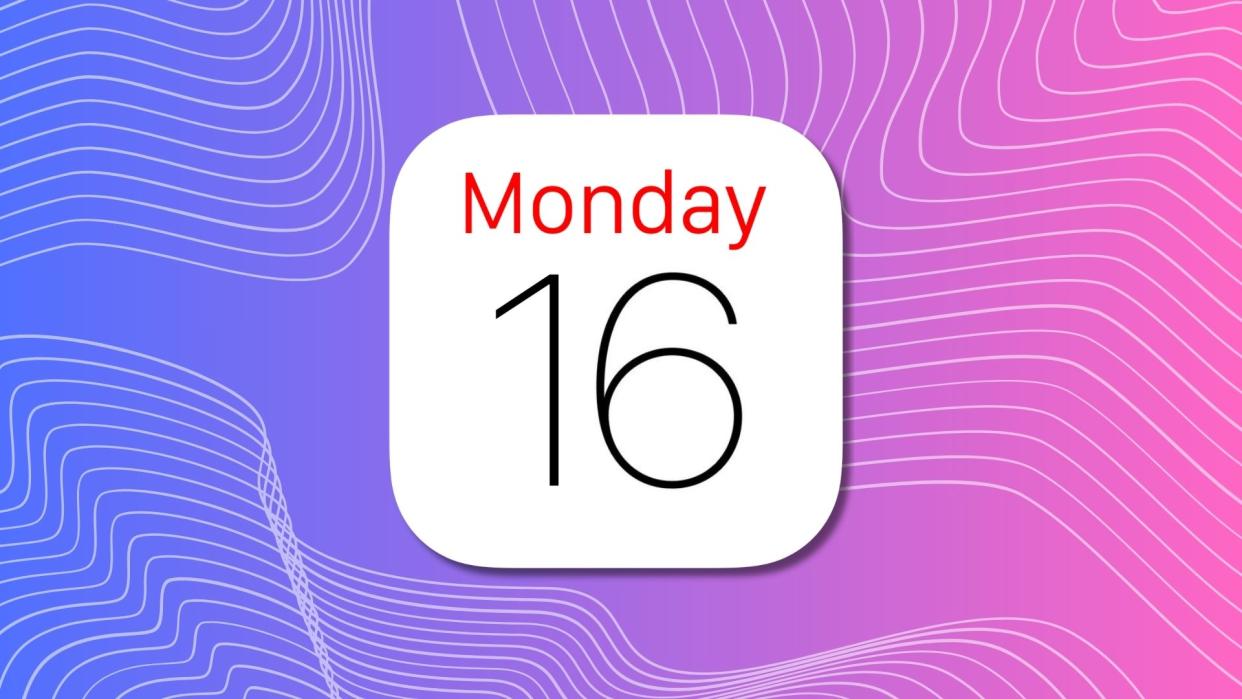  The Apple Calendar app icon against a blue and pink background. 