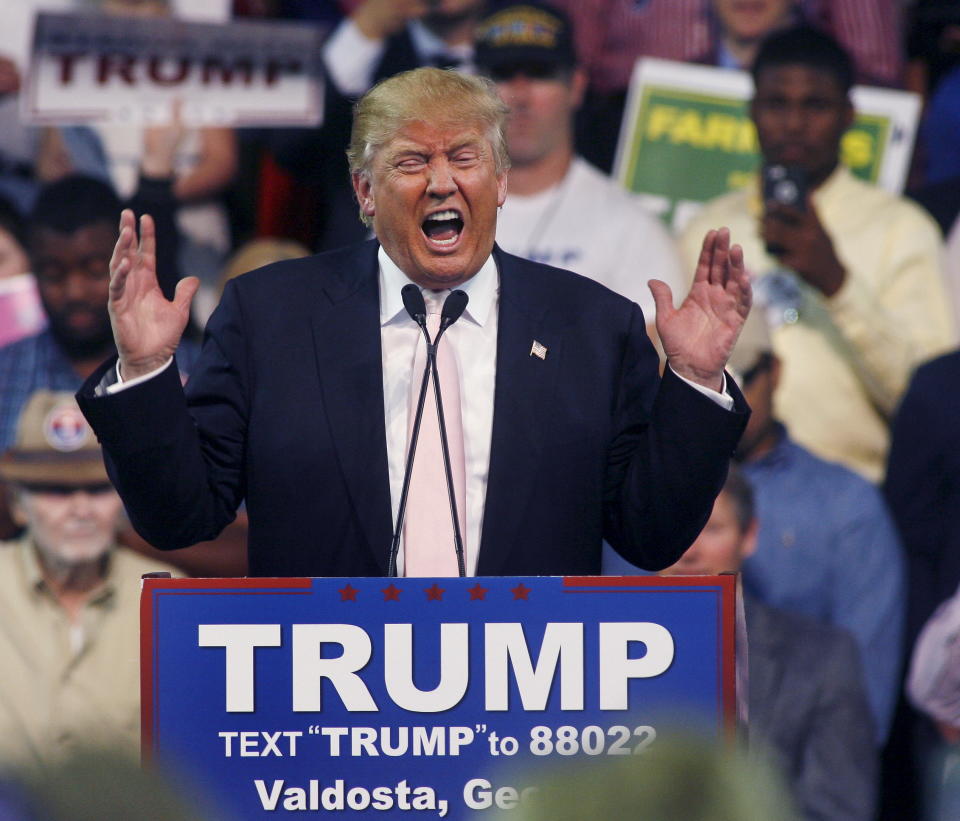 Republican U.S. presidential candidate Donald Trump speaks at a campaign rally at Valdosta State University in Valdosta, Georgia February 29, 2016. REUTERS/ Philip Sears  TPX IMAGES OF THE DAY     