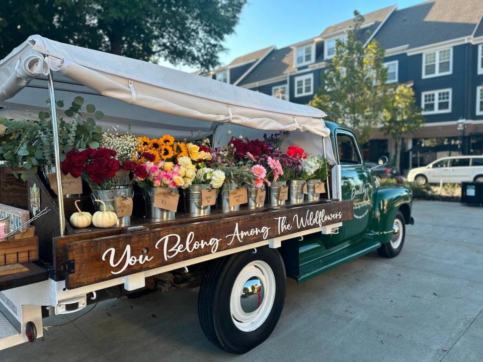 Bentley’s Buds and Brews is a vintage truck delivering handcrafted bouquets and cold brews.