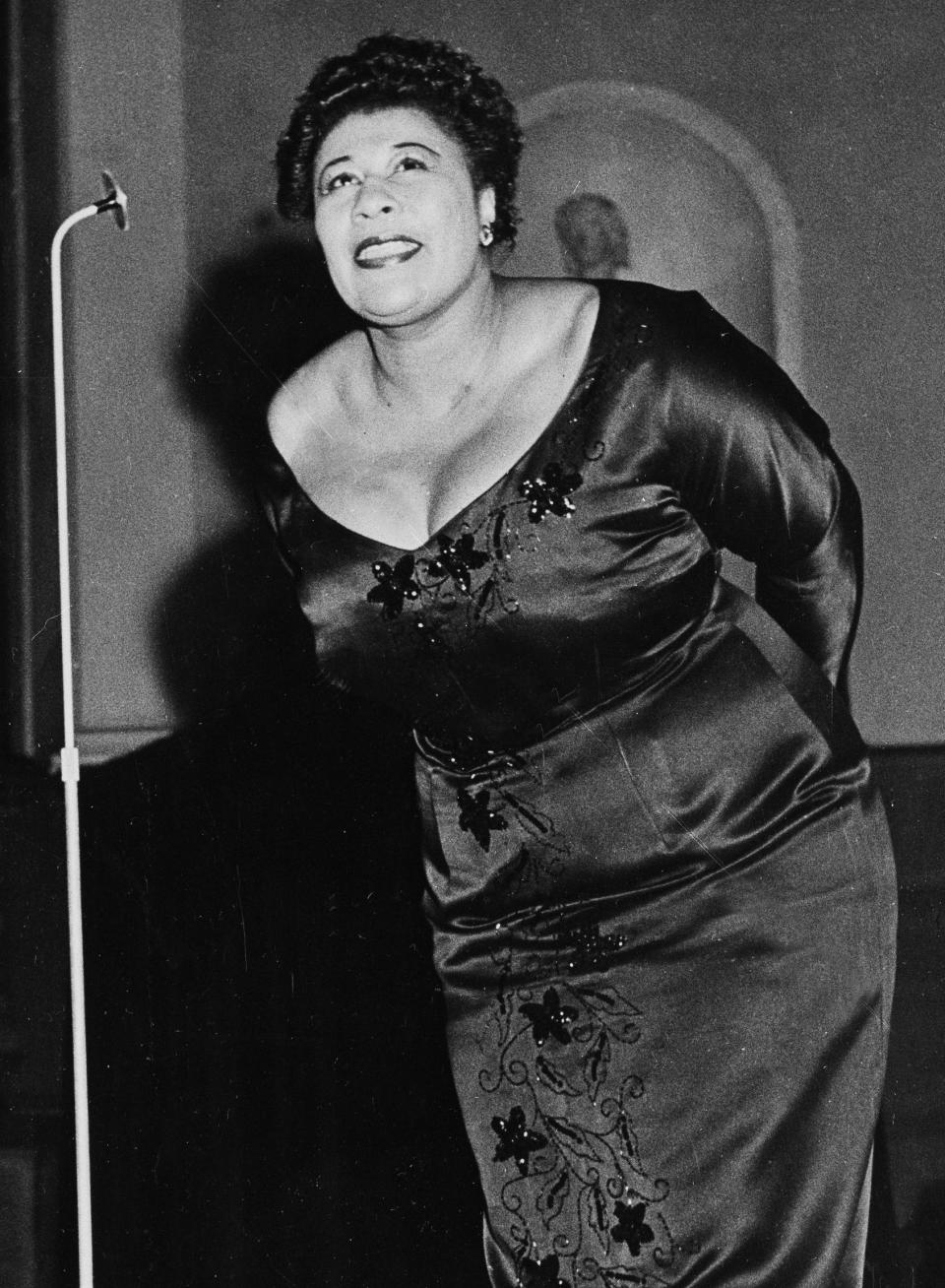 FILE - American jazz singer Ella Fitzgerald performs at a concert in Stockholm, Sweden on Feb. 10, 1952. Terri Lyne Carrington, a three-time Grammy winner who is nominated for best instrumental jazz album, was championed by Fitzgerald. (AP Photo, File)