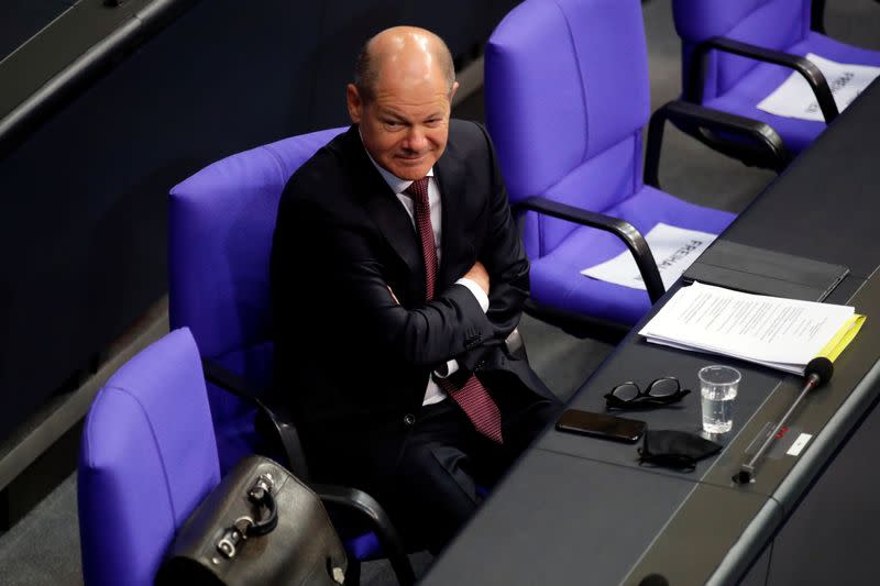 German Finance Minister Olaf Scholz attends a session of the Bundestag, in Berlin