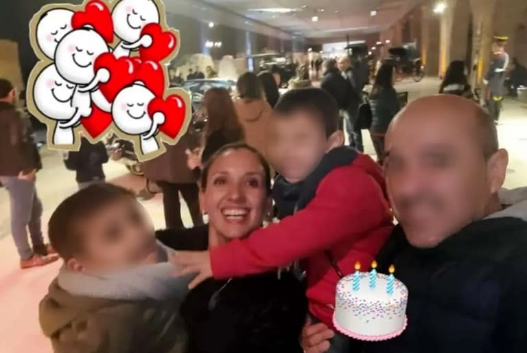 La sargenta Yanina Larese junto a su familia en un festejo de cumpleaños