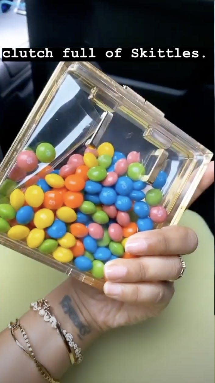 lilly singh grammys 2020 skittles in purse