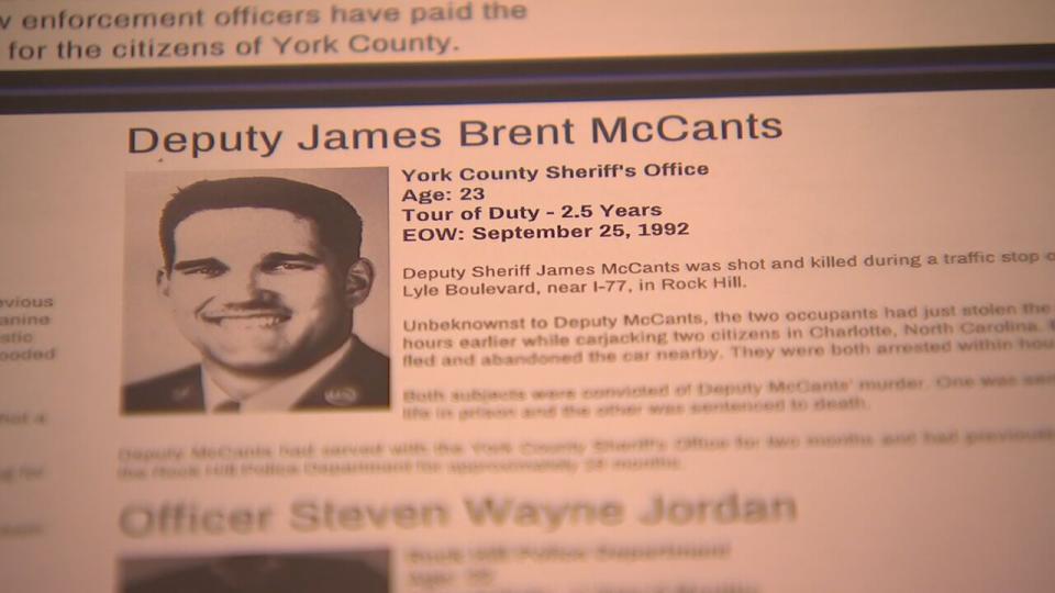 Deputy Brent McCants was shot and killed in York County in 1992.