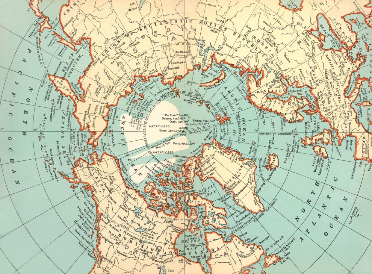 world map, north pole