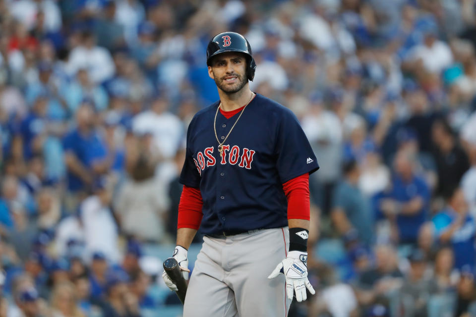 J.D. Martinez is coming off a monster season for the Boston Red Sox, but his first-round price tag in fantasy drafts comes with risk. (Photo by Sean M. Haffey/Getty Images)