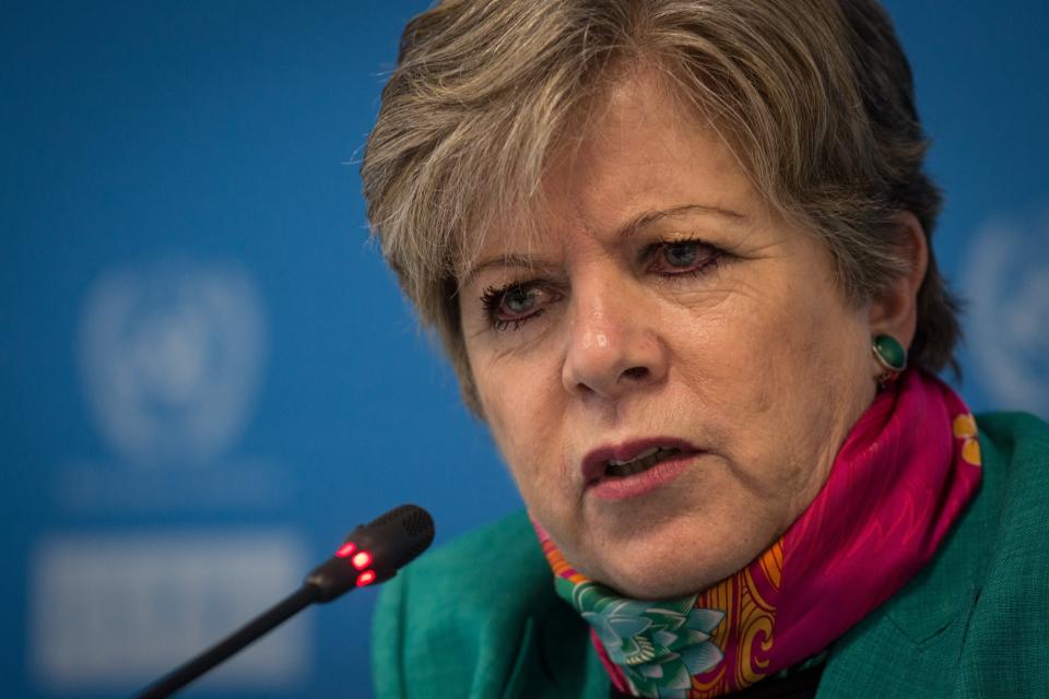 MEXICO CITY, MEXICO - OCTOBER 20: Alicia Barcena,  Executive Secretary of the Economic Commission for Latin America and the Caribbean (ECLAC) attends a press conference of the annual report on the trade performance of ECLAC in Mexico City, Mexico on October 20,2015. (Photo by Manuel Velasquez/Anadolu Agency/Getty Images)