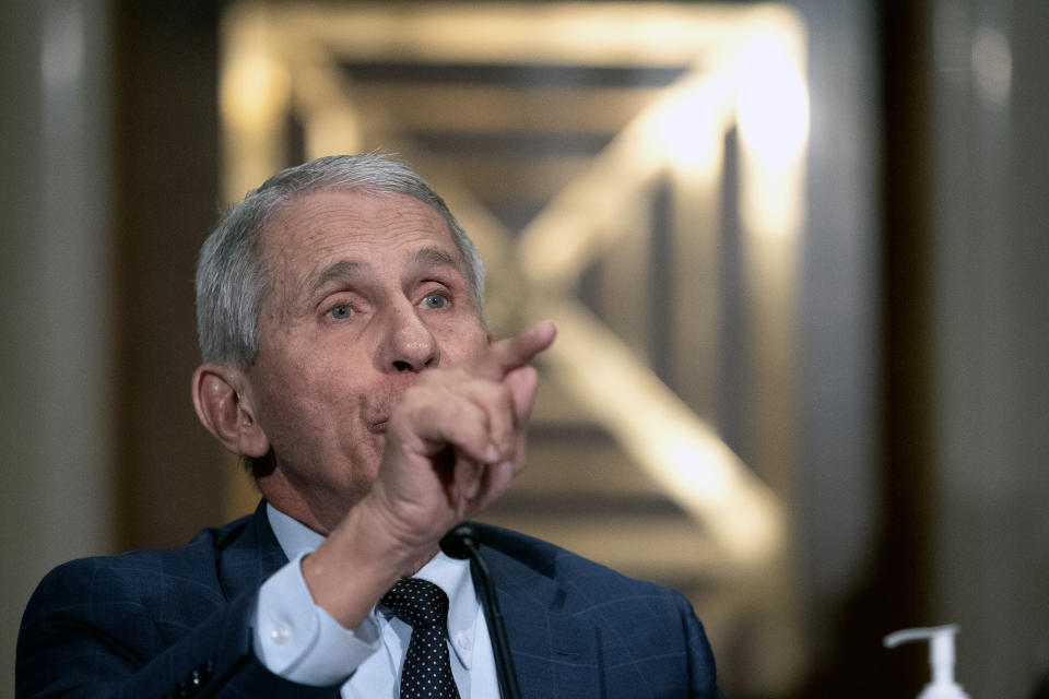 Dr. Anthony Fauci, director of the National Institute of Allergy and Infectious Diseases, testifies before the Senate Health, Education, Labor, and Pensions Committee at the Dirksen Senate Office Building in Washington on Tuesday, July 20, 2021. (Stefani Reynolds/The New York Times via AP, Pool)