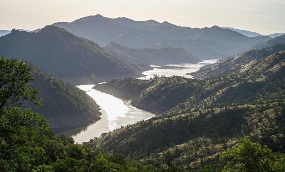 The upper Kings River meanders through the canyons toward Pine Flat Lake east on Fresno on Wednesday, April 26, 2023.