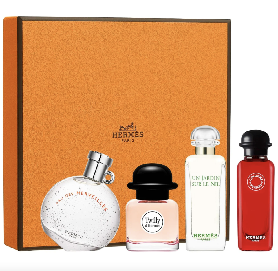 Hermès Mini Fragrance Discovery Set with four perfumes and orange hermes box (Photo via Sephora)