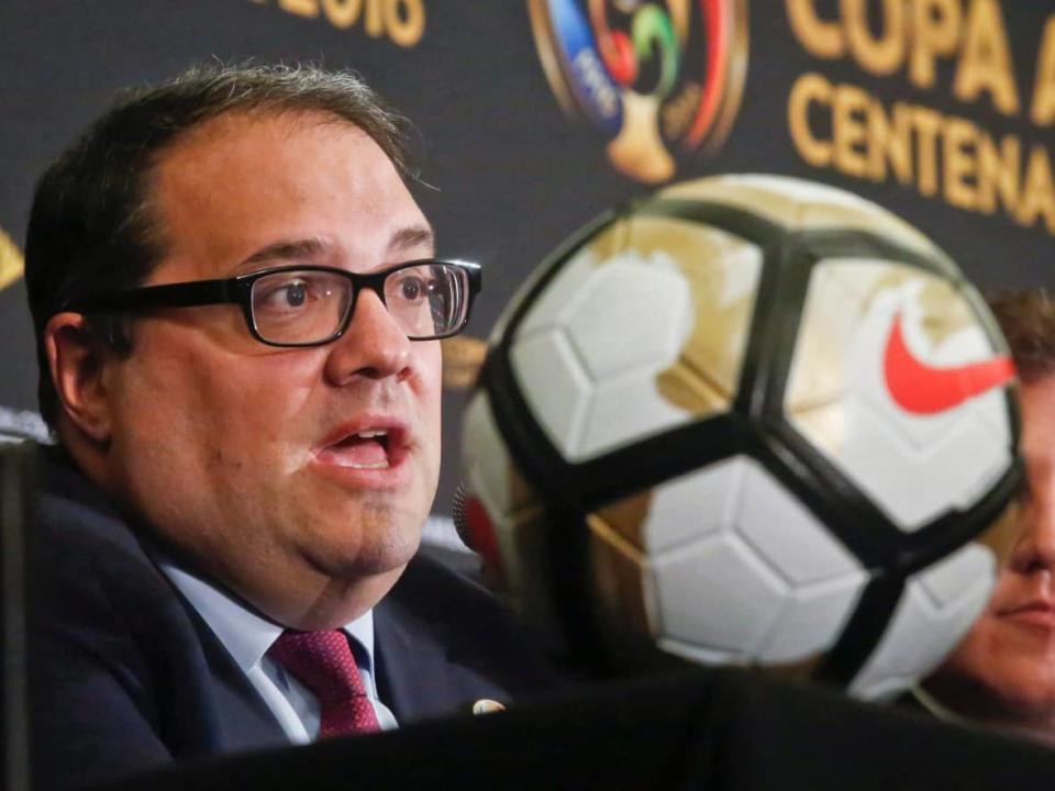 A group of players is asking that Victor Montagliani, president of the Confederation of North, Central America and Caribbean Association Football (CONCACAF), be suspended pending an investigation into how Canada Soccer dealt with allegations of inappropriate behaviour against a national team coach in 2008.  (Bebeto Matthews/The Associated Press - image credit)