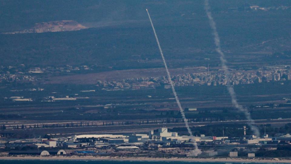 PHOTO: Israel's Iron Dome anti-missile system intercepts rockets launched from Lebanon towards Israel, amid cross-border hostilities between Hezbollah and Israel, as seen from Acre, northern Israel, Sept. 26, 2024.  (Ammar Awad/Reuters)