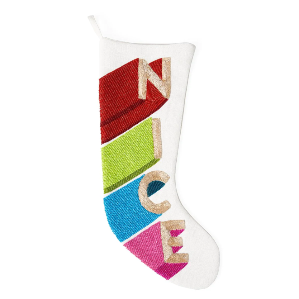 <p><a href="https://maisonandtavola.com/products/jonathan-adler-nice-embellished-stocking?variant=41668138074279" rel="nofollow noopener" target="_blank" data-ylk="slk:Shop Now;elm:context_link;itc:0;sec:content-canvas" class="link ">Shop Now</a></p><p>Nice Embellished Stocking</p><p>maisonandtavola.com</p><p>$96.00</p>