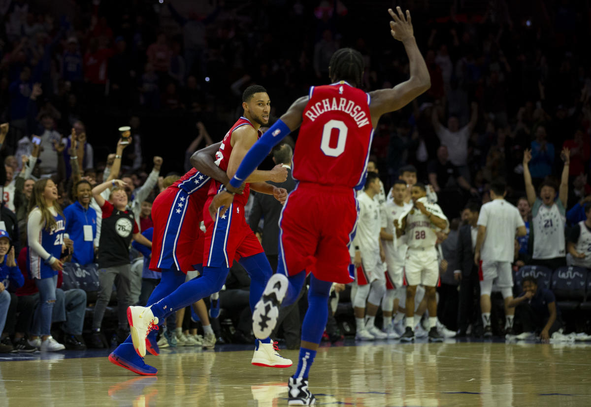 Ben Simmons three-pointer video: Sixers star shooting in pick-up